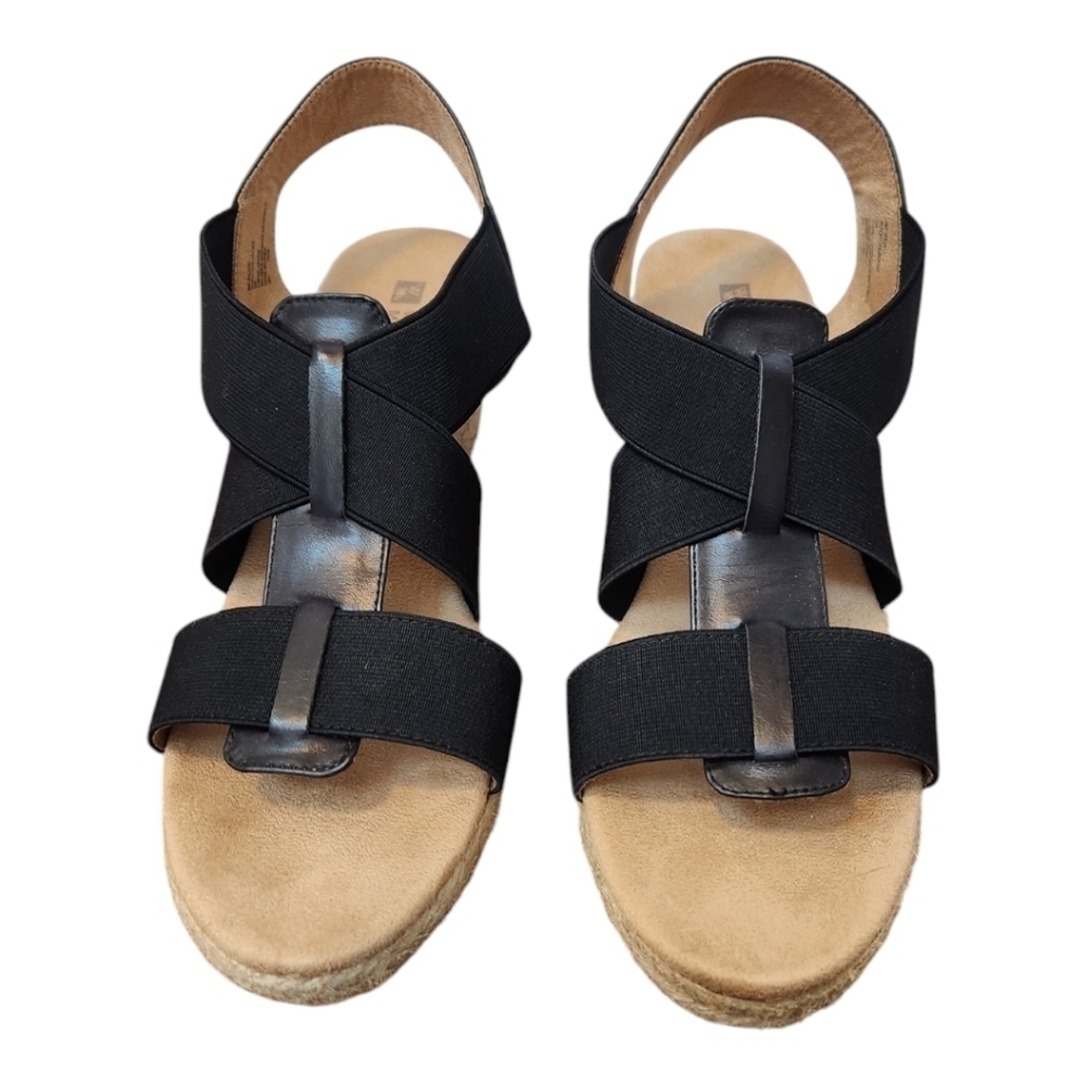 White Mountain Women's Black and Tan Espadrille Sandal Wedges, size 9 NWOB - Picture 4 of 9